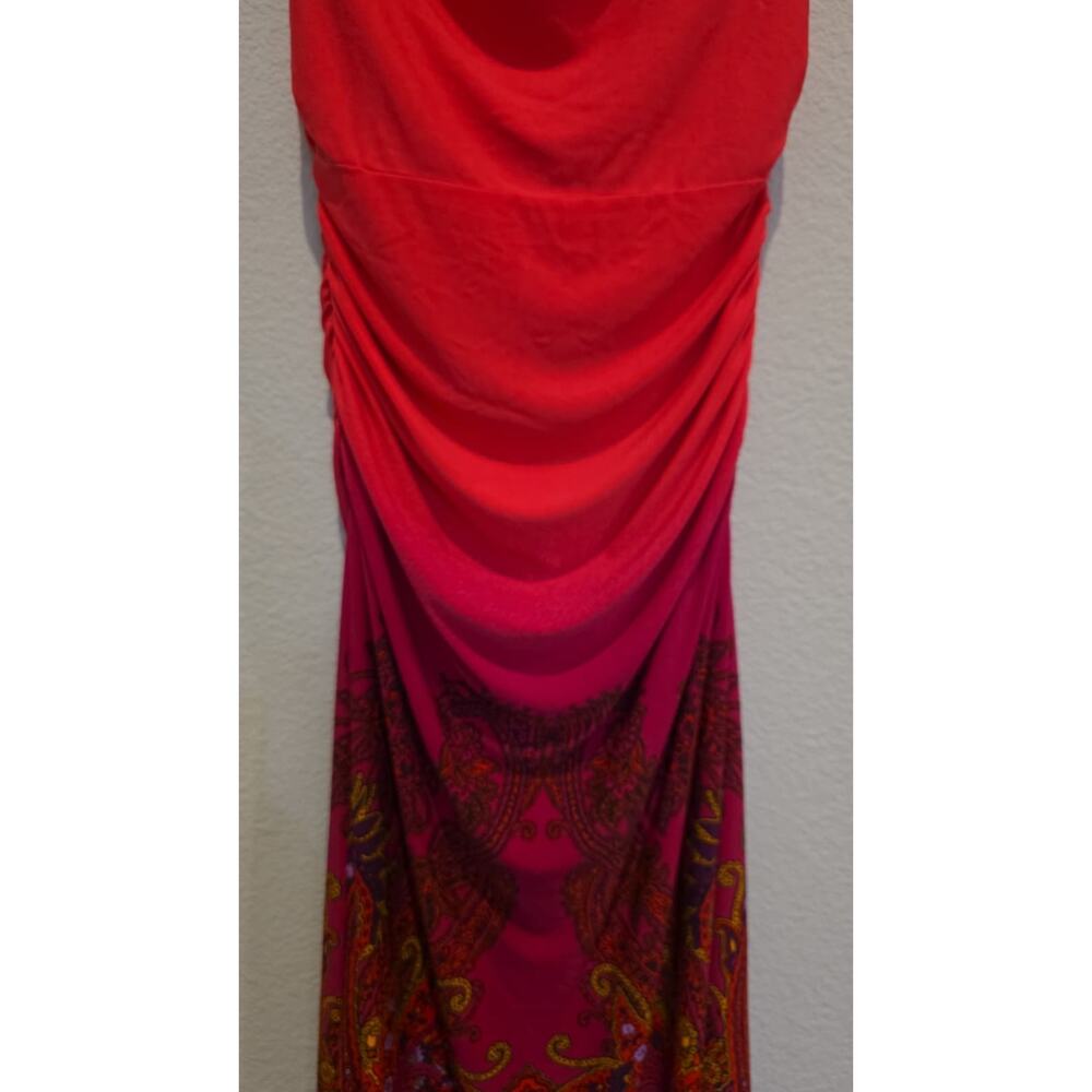 Cache Maxi Dress Womens XS Red‎ Pink Ombre Cowl Neck Ruched Sleeveless